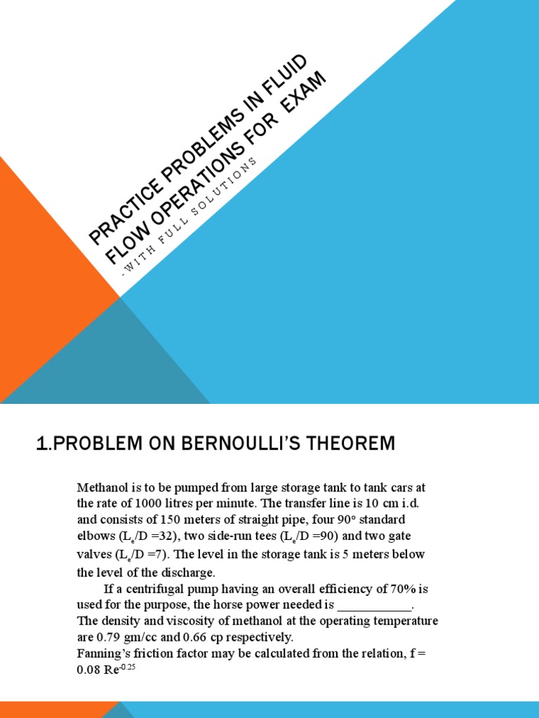 Fluid Flow Operations Practice Problems | PDF | Fluid Dynamics ...