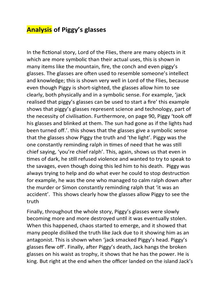 Analysis Of Piggy Pdf