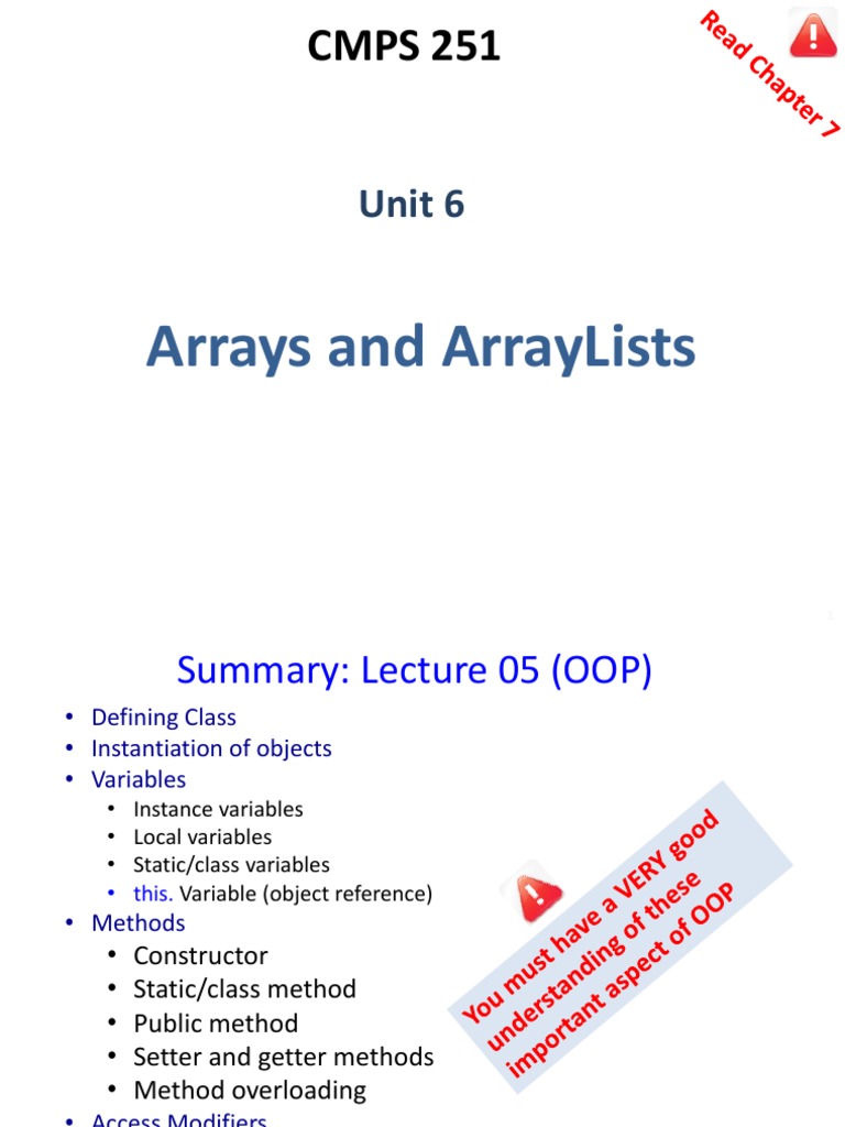 06 Arrays and ArrayLists | PDF | Method (Computer Programming) | Data Type