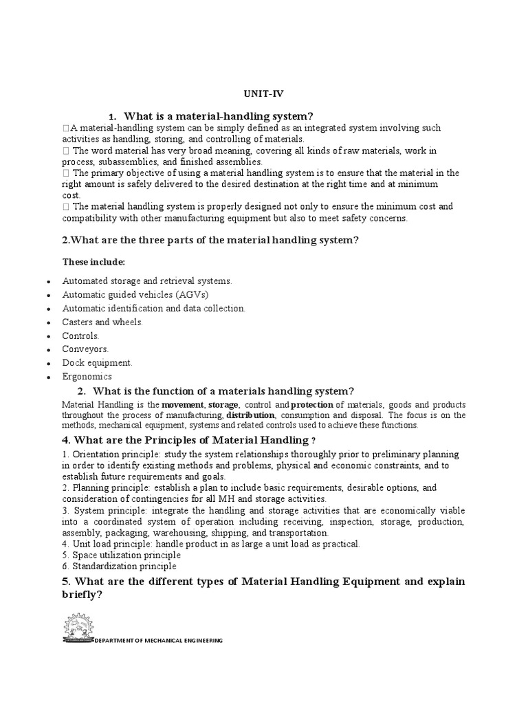 Overview of Material Handling Systems | PDF
