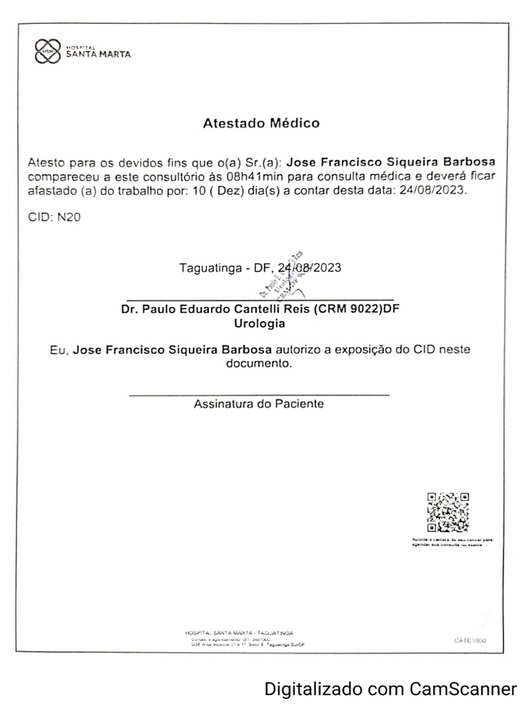 Atestado Médico 24-08-23 | PDF