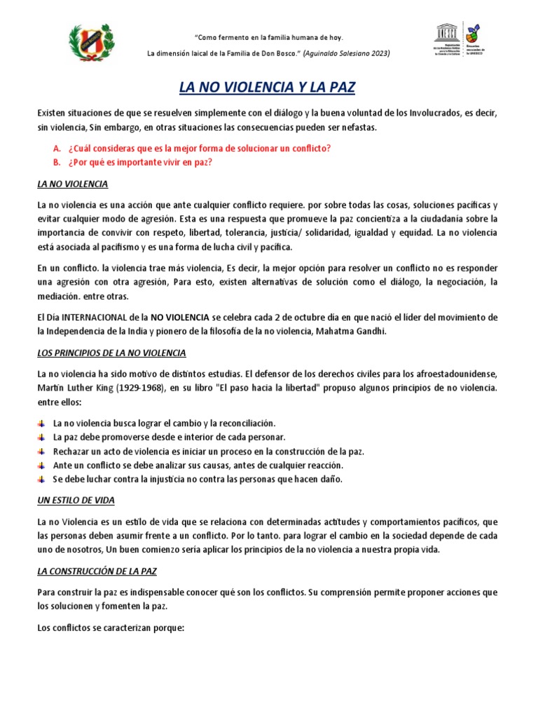 No Violencia y Construcción de Paz | PDF | Paz | Conflicto (proceso)