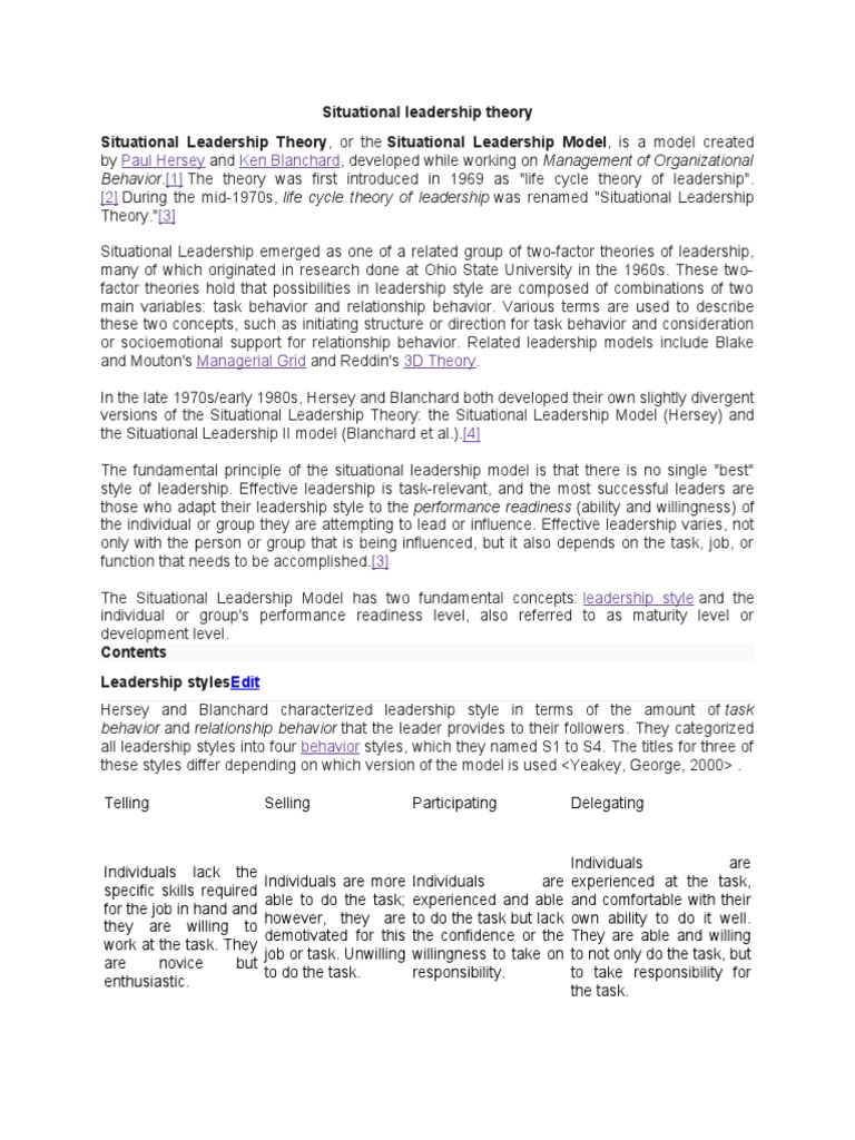 Situational Leadership Theory | PDF | Social Psychology | Psychology