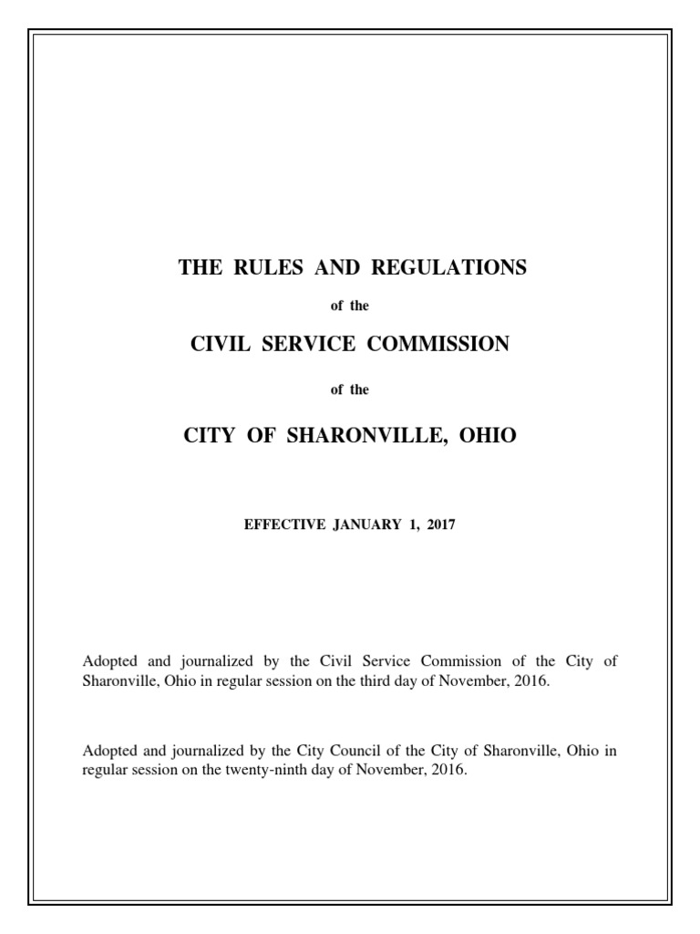 Sharonville Civil Service Rules & Regulations Revised 2022 202305121540235245 PDF
