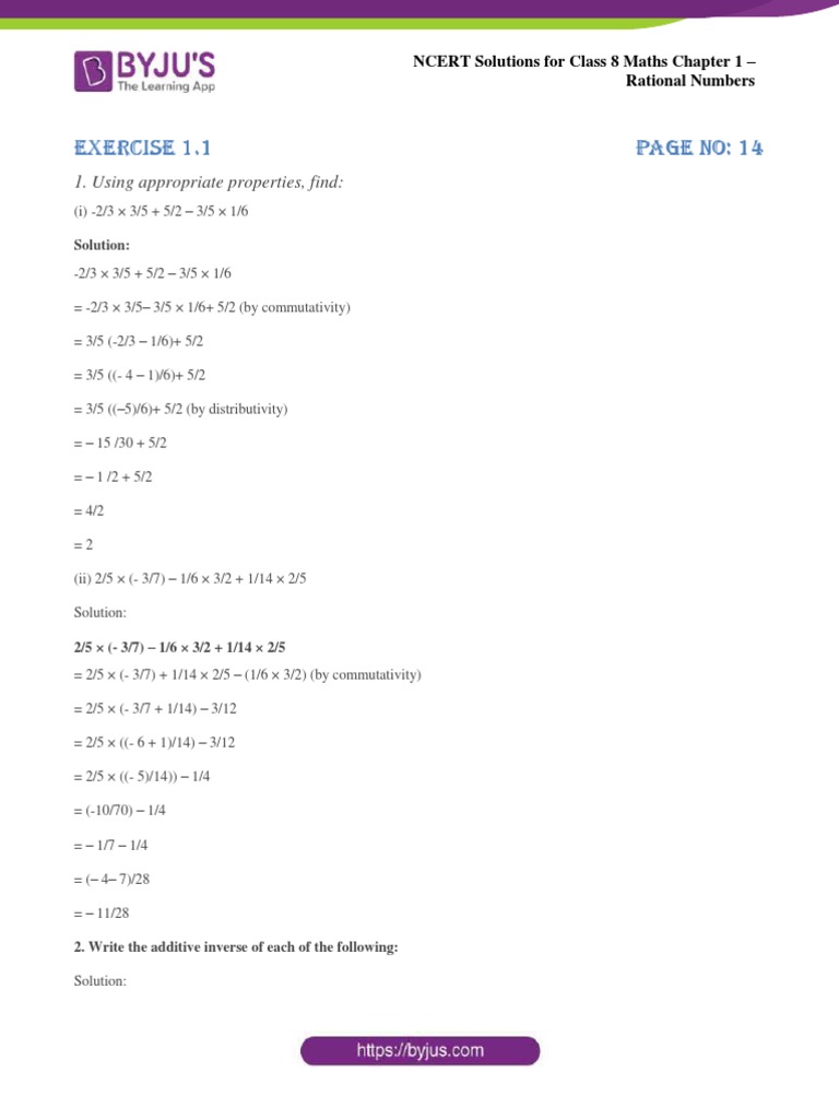 Ncert Solutions For Class 8 Maths May22 Chapter 1 Rational Numbers ...