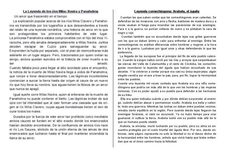 Leyenda Comechingona Ríos Milac Navira y Panaholm1 | PDF