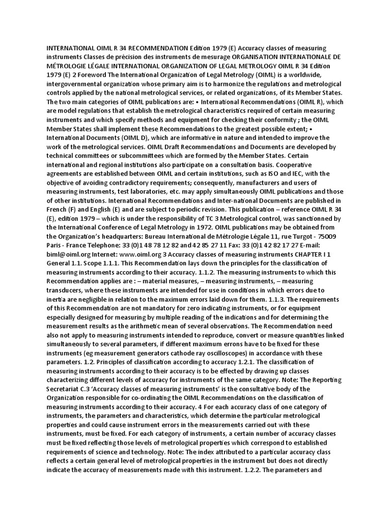 OIML R 34: Accuracy Classes Overview | PDF | Metrology | Accuracy And ...