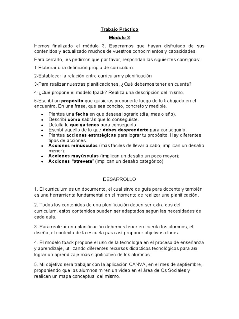 Trabajo Práctico Modulo 3 | PDF | Plan de estudios | Planificación
