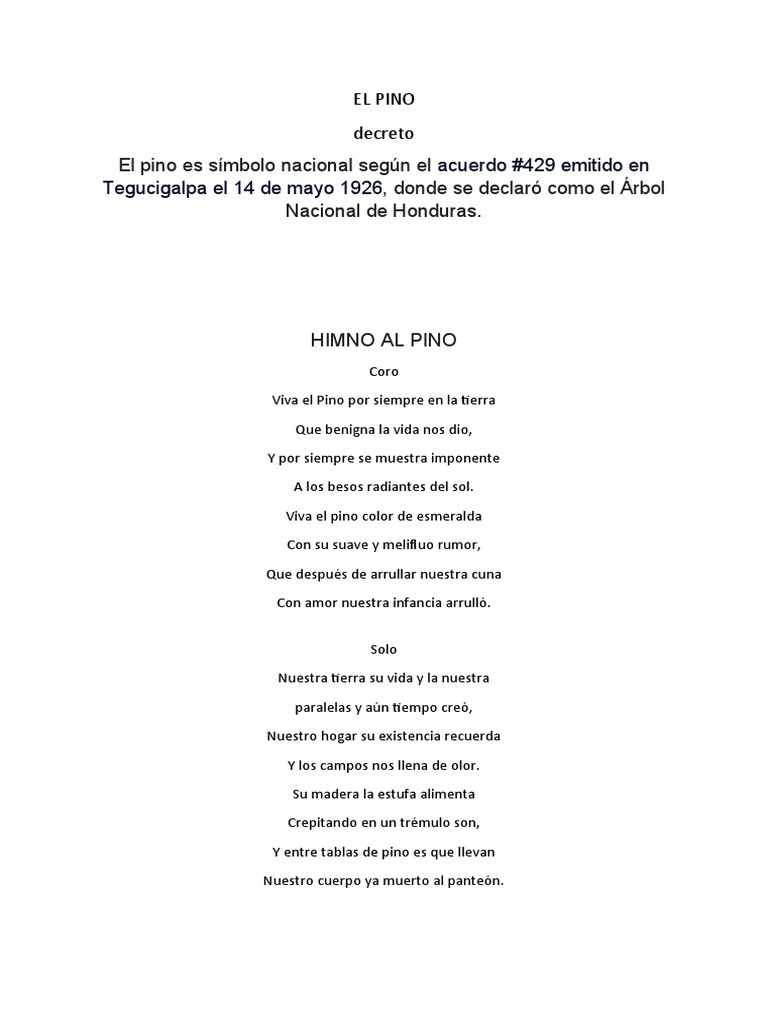 Himno y Poema al Pino de Honduras | PDF