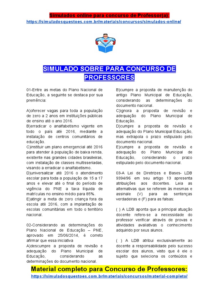 Simulados para Concurso de Professores | PDF | Pedagogia | Escolas