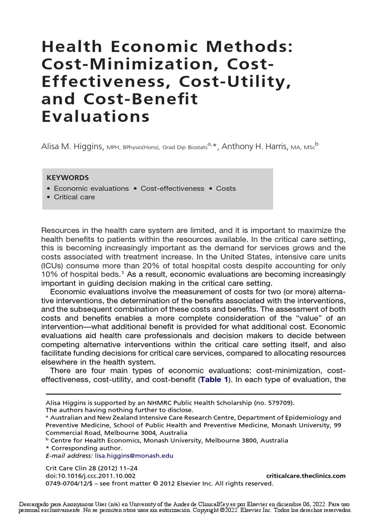 Health Economic Methods PDF Cost Effectiveness Analysis Cost