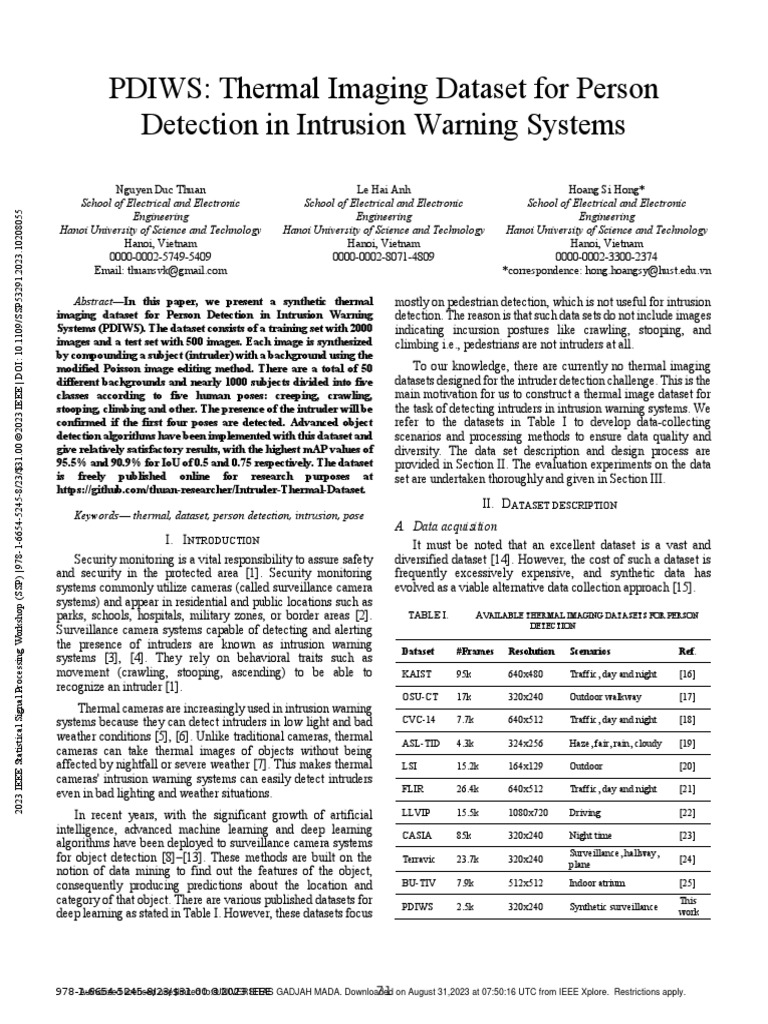 PDIWS Thermal Imaging Dataset For Person Detection in Intrusion Warning