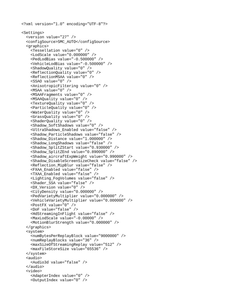 GTA 5 XML Settings Configuration | PDF