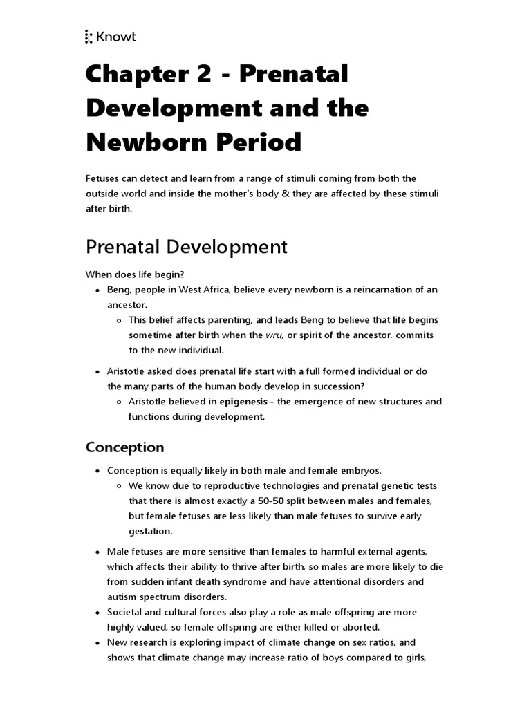 Chapter 2 Prenatal Development And The Newborn Period Pdf