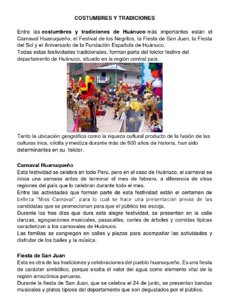 Las Tradiciones y Costumbres de Huánuco | PDF