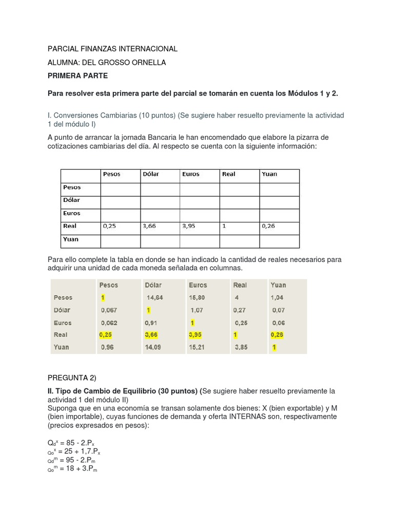 Parcial Finanzas Internacionales | PDF | Opción (Finanzas) | Tipo de cambio