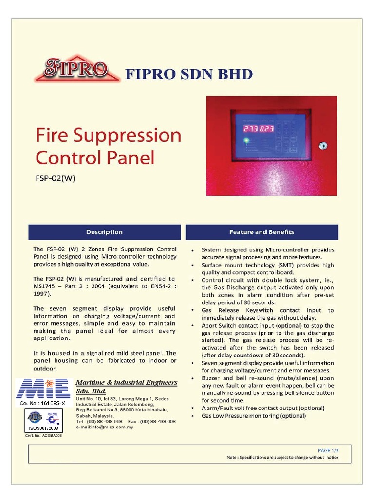 FSP02 Fire Suppression Panel A4 | PDF