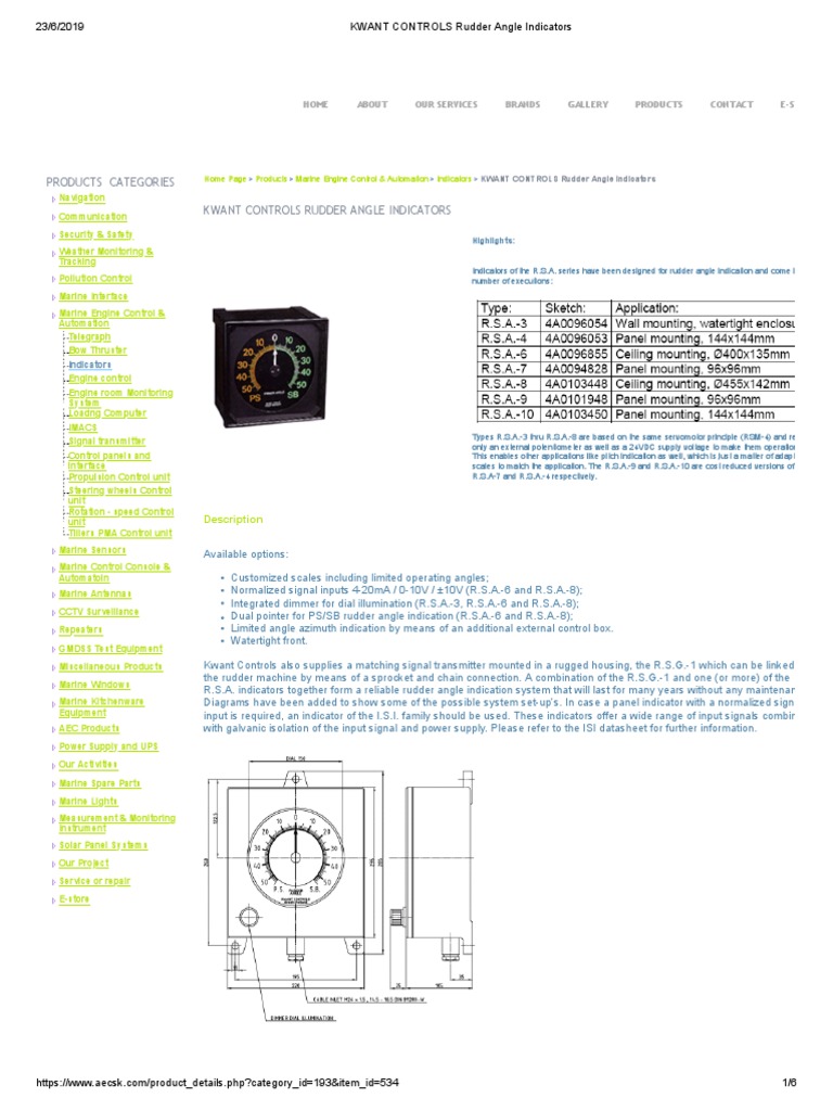 KWANT CONTROLS Rudder Angle Indicators | PDF | Computers