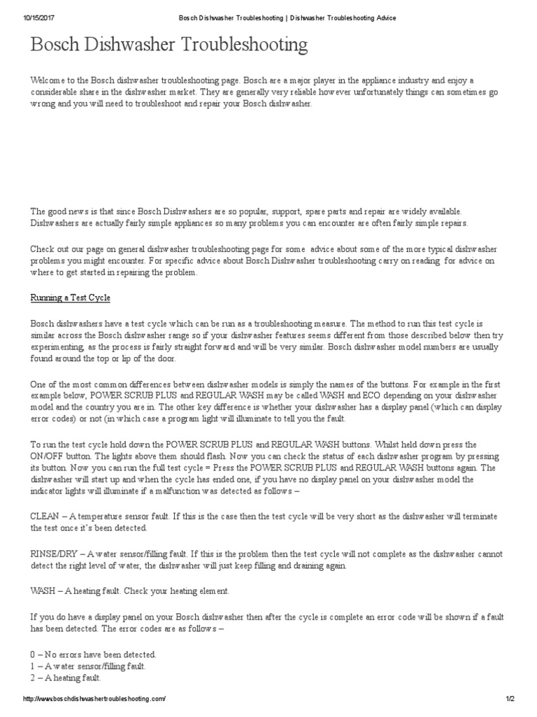 Bosch Dishwasher Troubleshooting Dishwasher Troubleshooting Advice