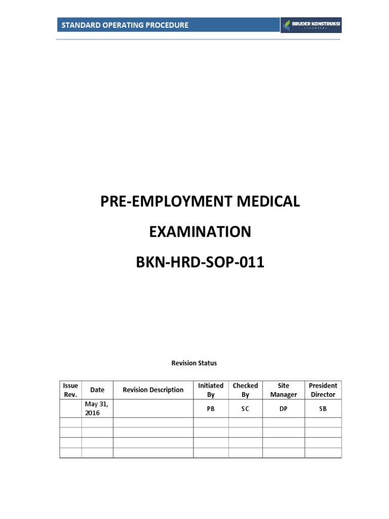 BKNHRDSOP011 PreEmployment Medical Exam PDF