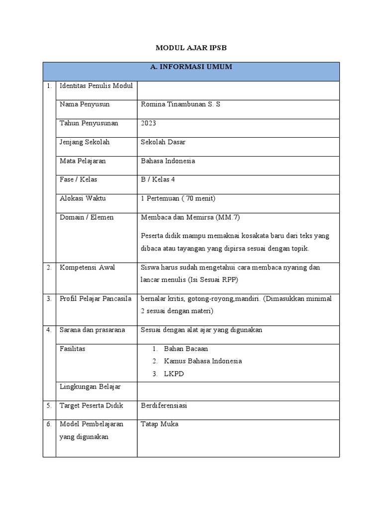 Format Modul Ajar Ipsb Belajar PDF
