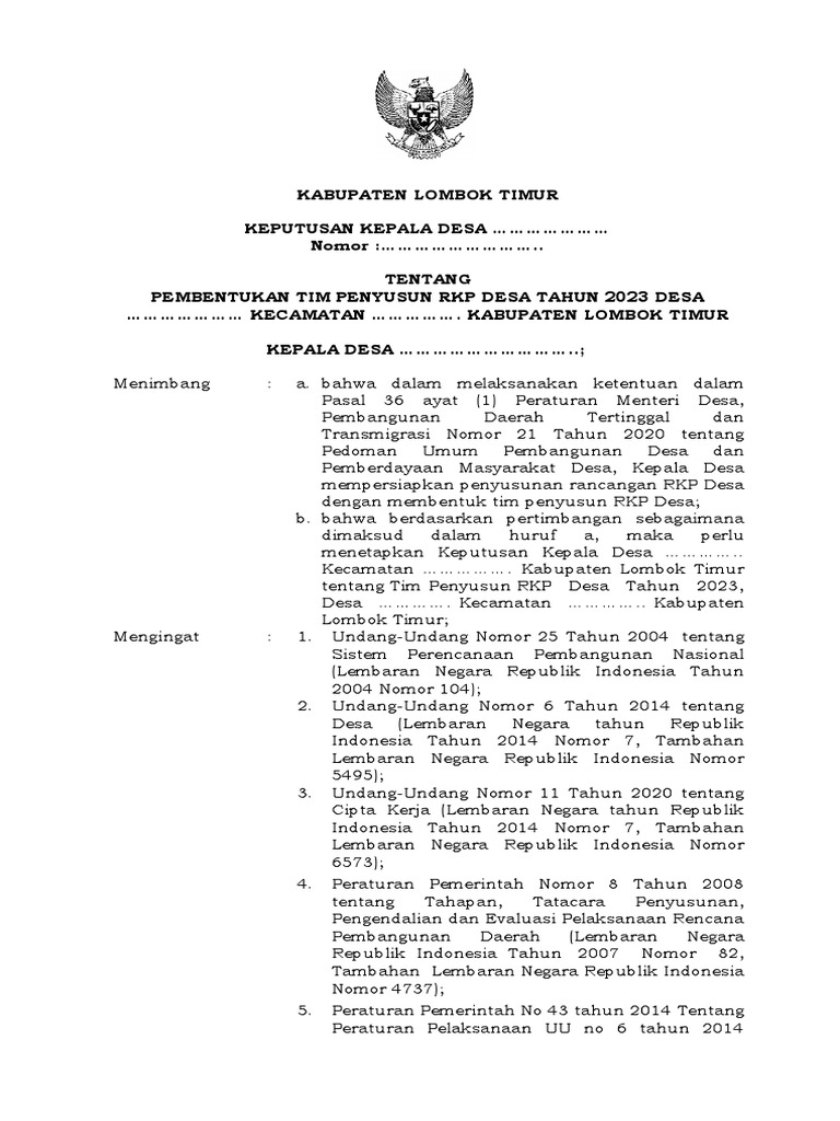 02 Format Keputusan Kepala Desa Tentang Tim Penyusun Rkp Desa Lotim Pdf