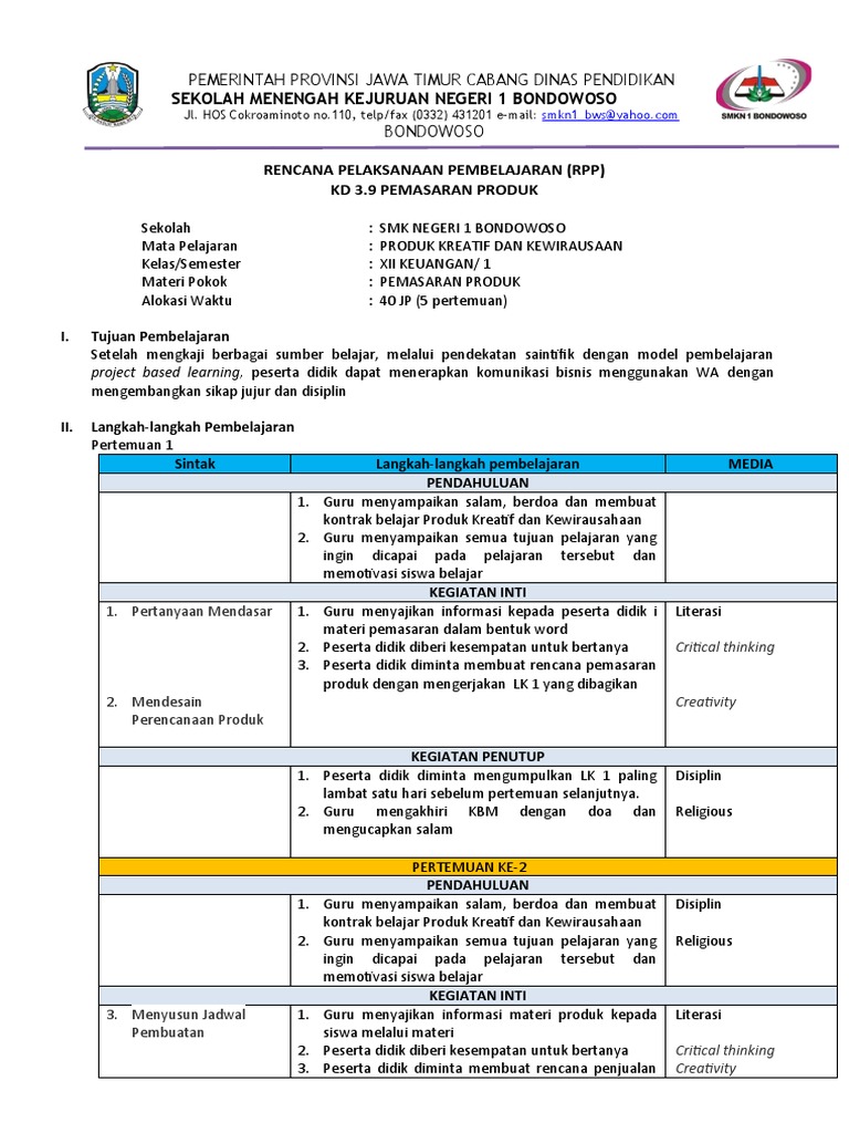 RPP Pemasaran Produk SMK 2023 | PDF