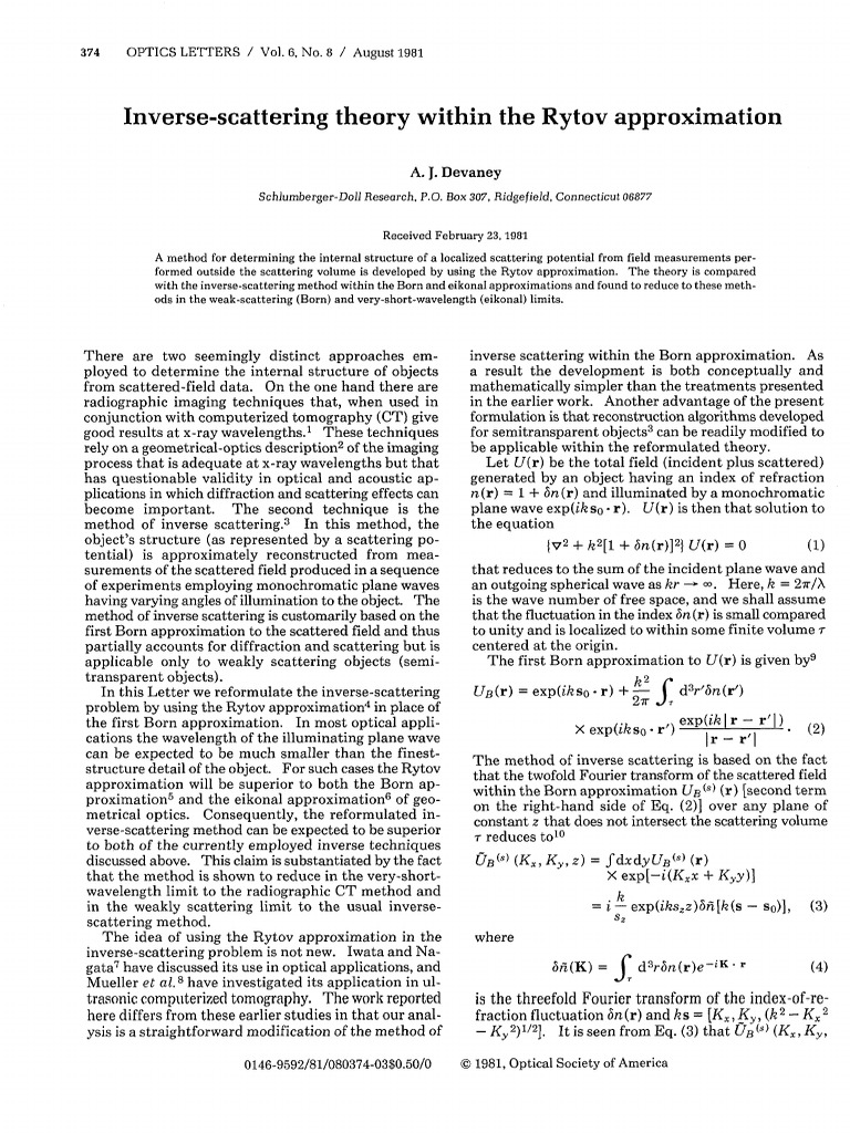 Inverse-scattering theory within the Rytov approximation | PDF ...