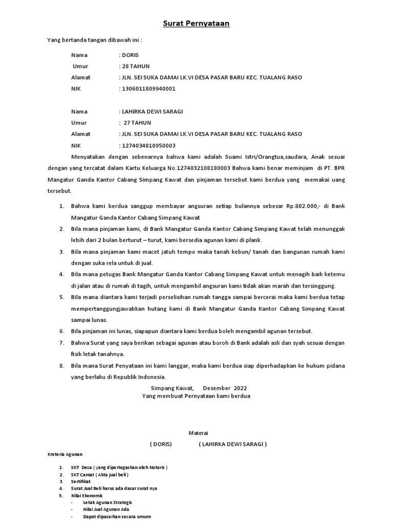 Surat Pernyataan Suami Istri | PDF