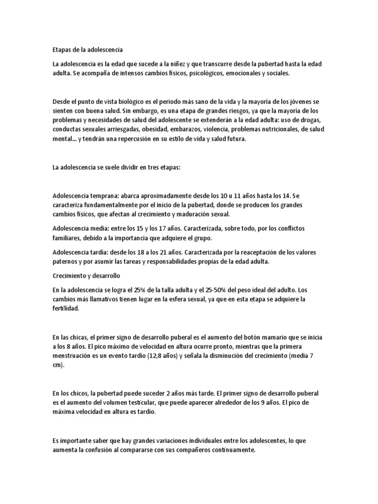 Etapas de la Adolescencia y su Desarrollo | PDF | Adolescencia | Pubertad