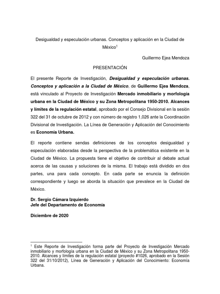 Desigualdad y Especulación Urbanas. Conceptos y Aplicación en La Ciudad ...