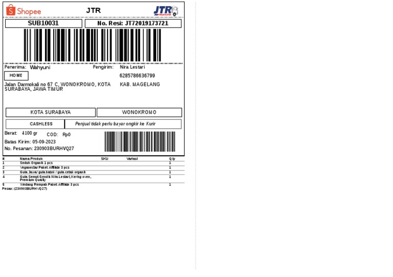 Contoh Label Pengiriman Paket JNE | PDF