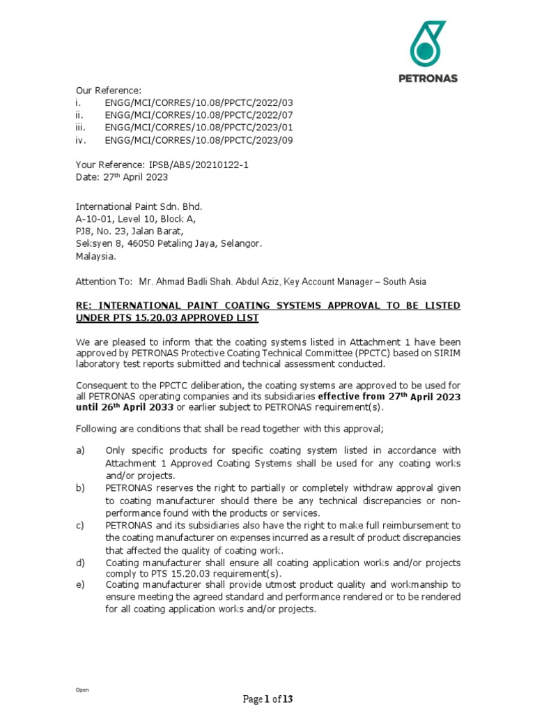 International Paint Approved Letter (Ve 4) - MHH Signed | PDF