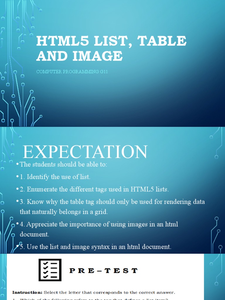 COMPUTER PROGRAMMING GR 11 HTML5 List, Table and Image | PDF | Html ...