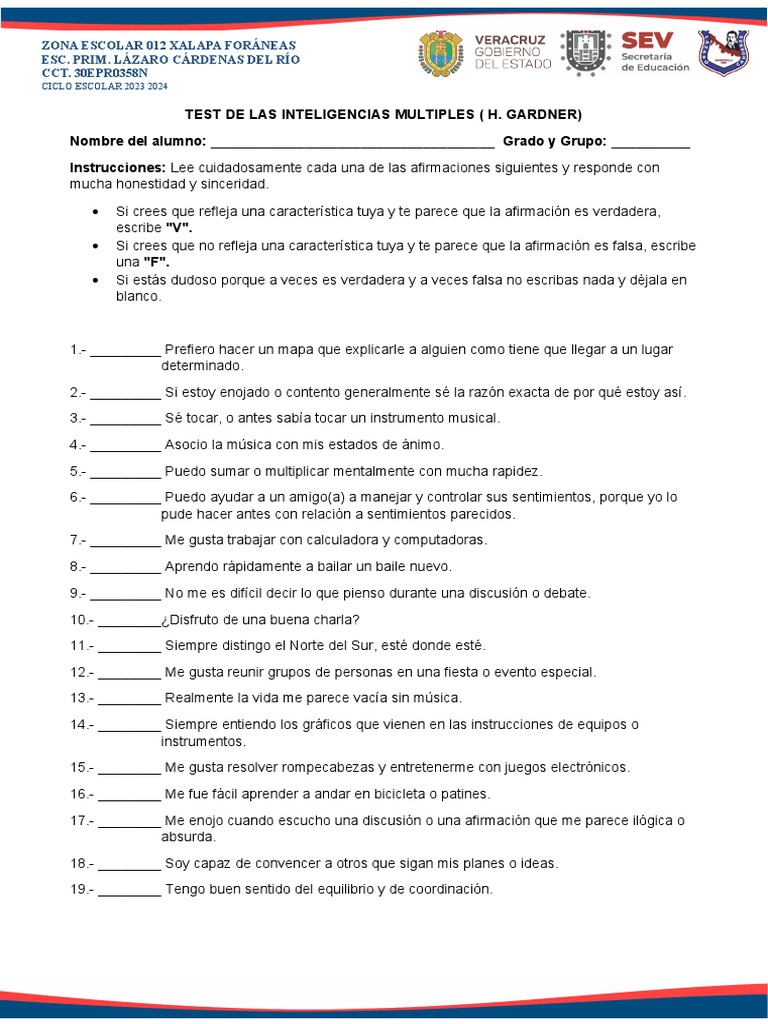 Test Inteligencias Múltiples | PDF