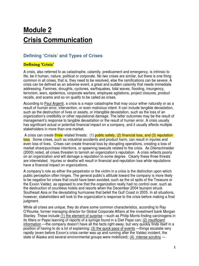 Module 2 Crisis Communication Reading Material Pdf