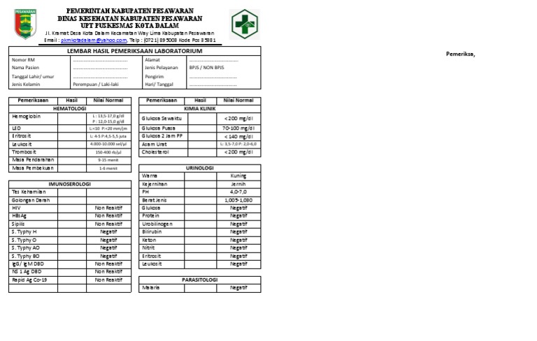 Hasil Lab Imunoserologi DBD Pasien | PDF