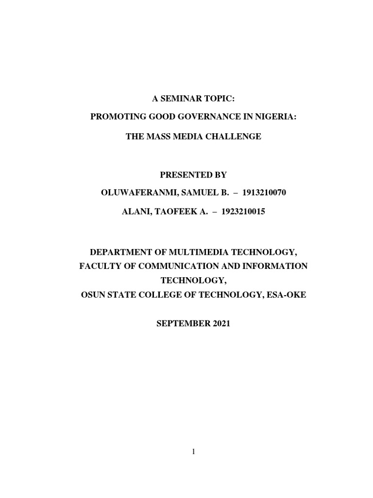 Nigeria Media's Role in Governance | PDF | Good Governance | Governance