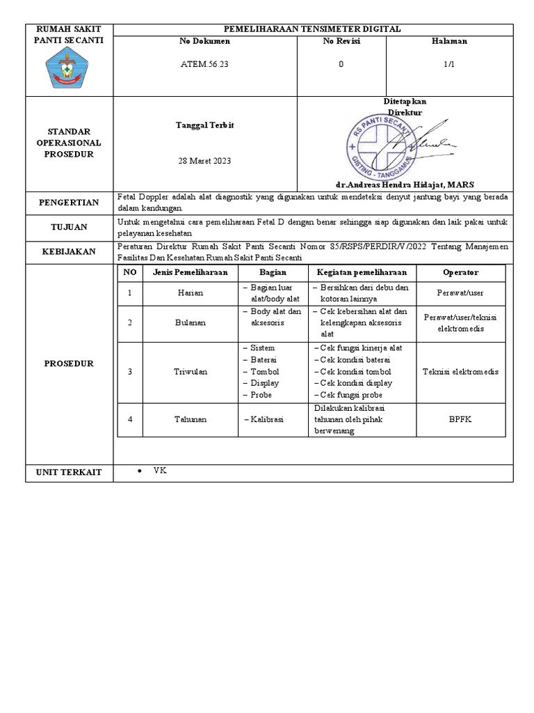 Sop Pemeliharaan Fetal Doppler Pdf