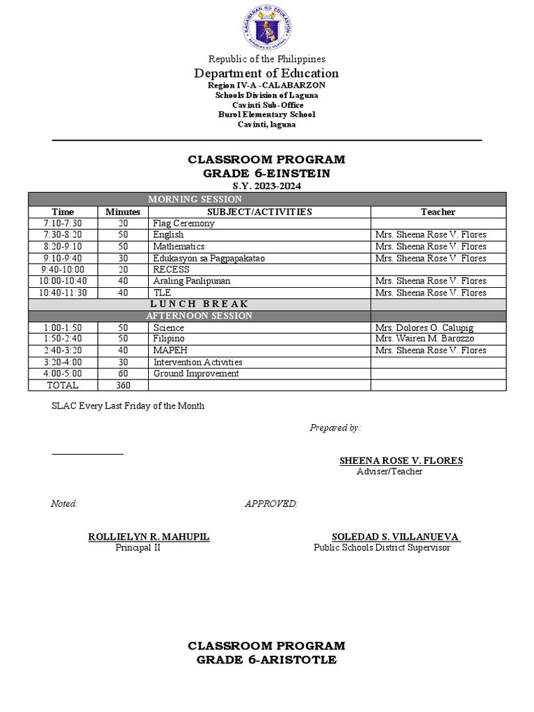 Classroom program grade 6 pdf educational institutions youth