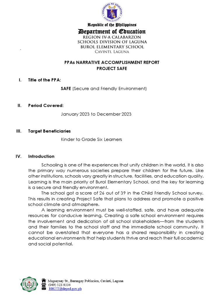 Ppas narrative accomplishment report safe pdf