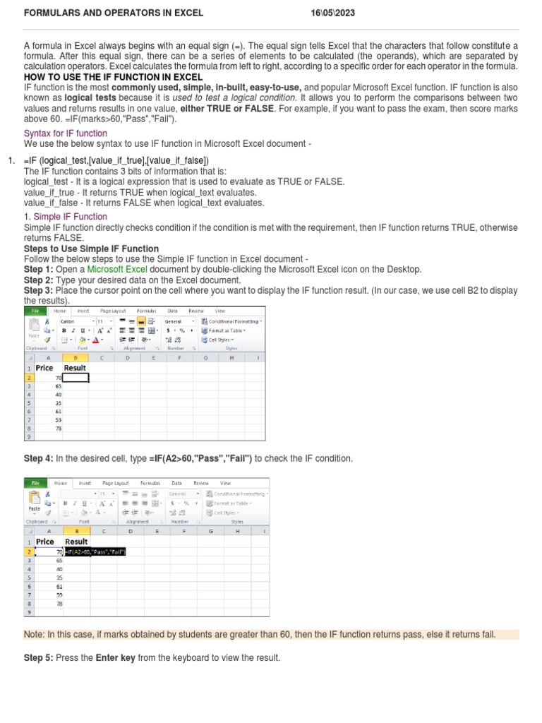 Operators In Excel
