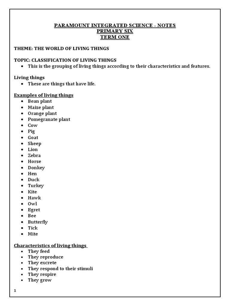 P6 Science Notes: Living Things Classification | PDF | Frog | Amphibian