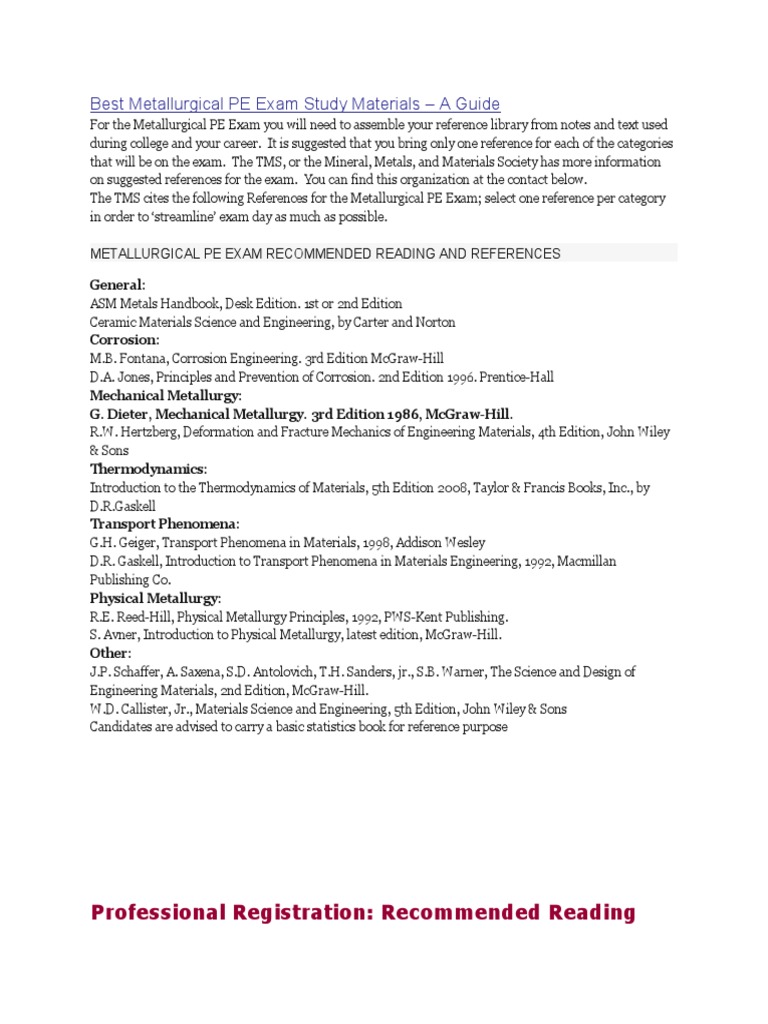 Best Metallurgical PE Exam Study Materials Download Free PDF