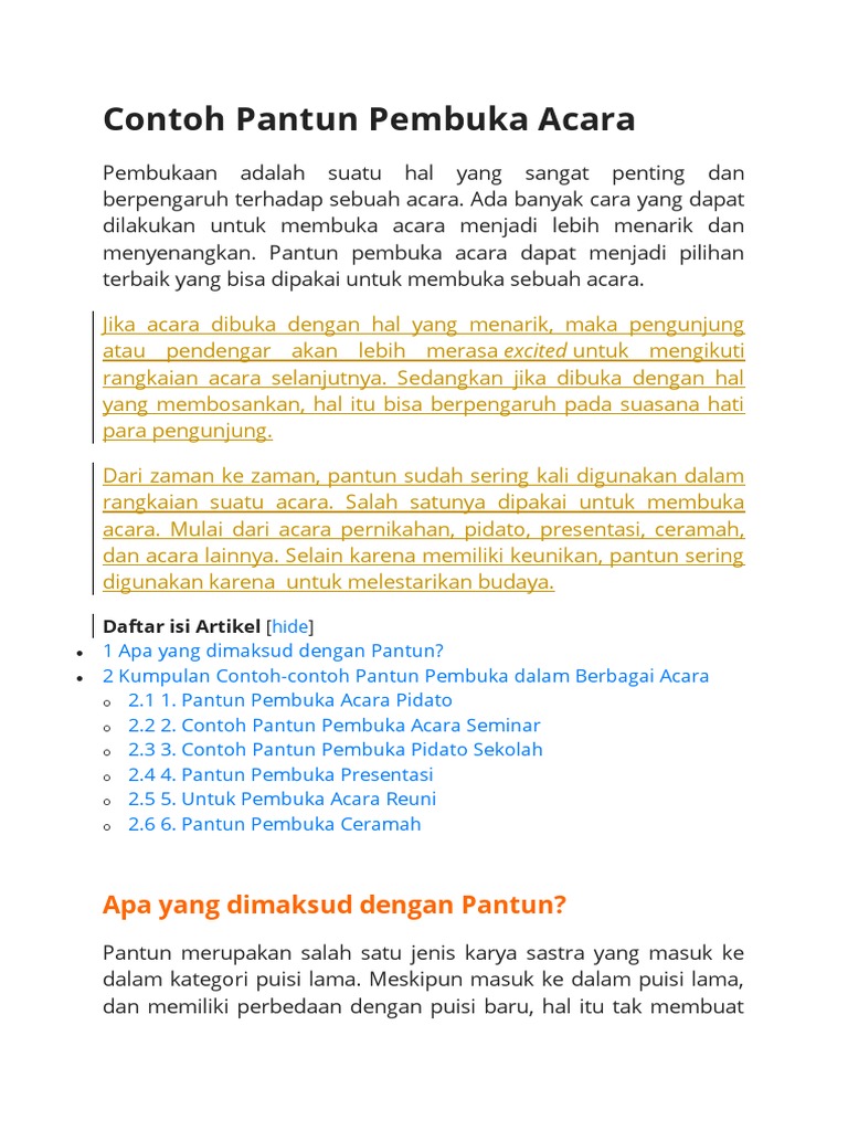 Contoh Pantun Pembuka Acara | PDF