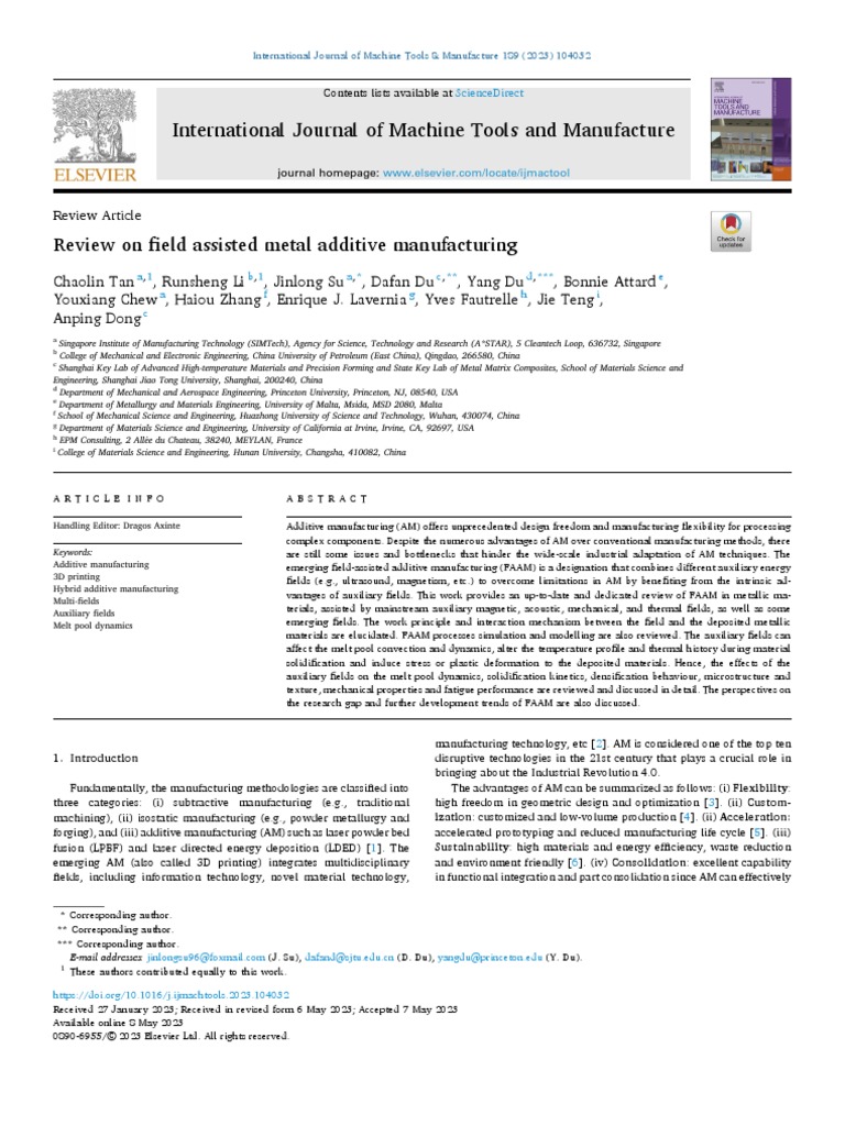 Review On Field Assisted Metal Additive Manufacturing Pdf