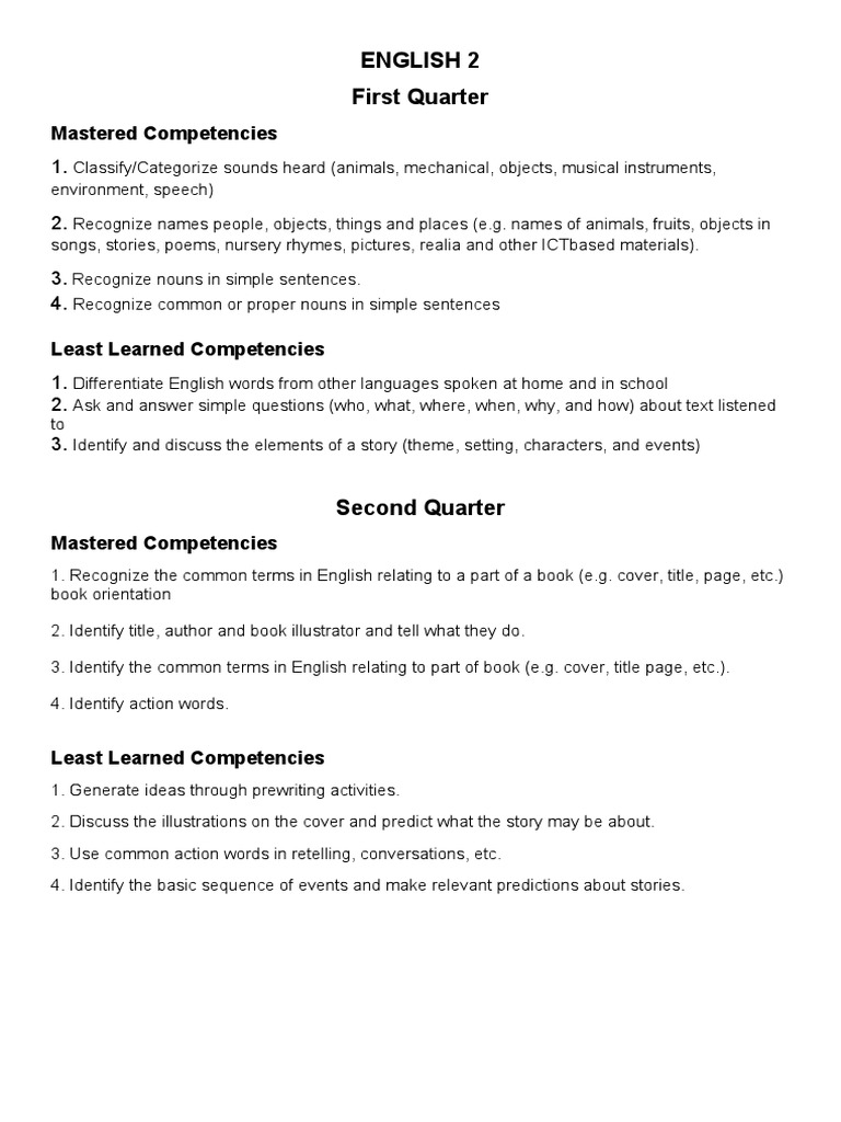 WHAT LEARNING COMPETENCIES ARE EMPHASIZED IN ENGLISH 2 visual data 6