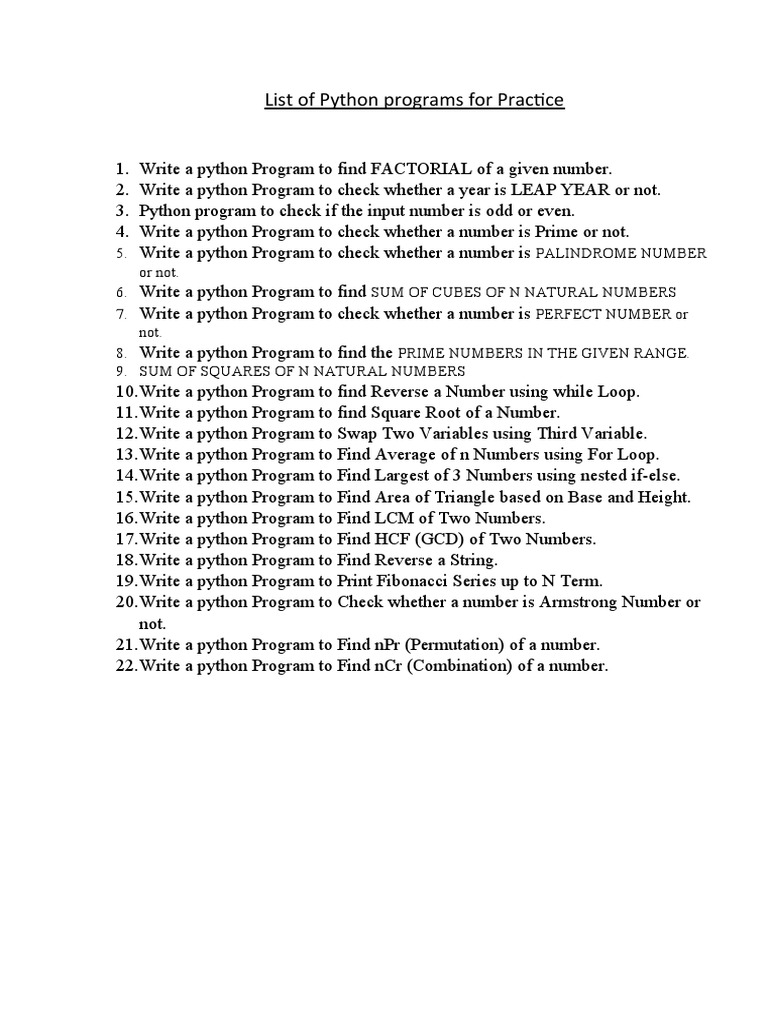 LIst of Python Programs | PDF