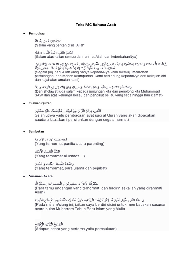 Teks MC Bahasa Arab | PDF | Seni & Disiplin Bahasa | Kajian Bahasa Asing