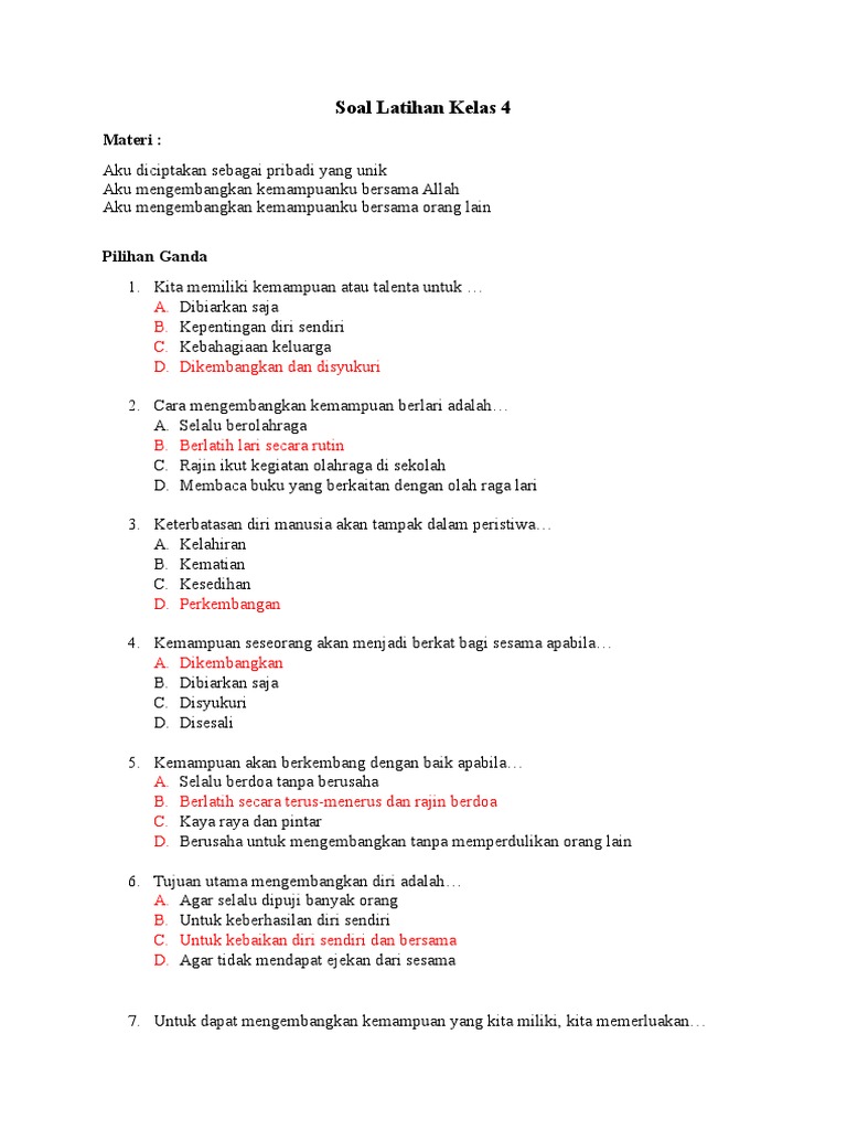 Soal Latihan Kelas 4 - Materi Pelajaran 1,2 Dan 3 | PDF